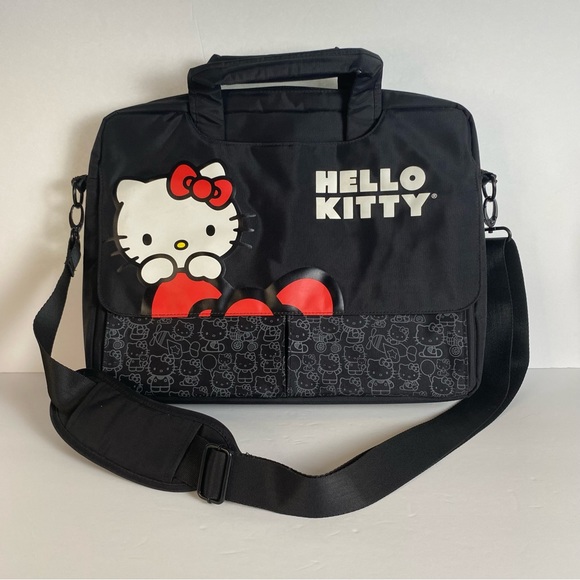 Hello Kitty Handbags - Hello Kitty Black Red Laptop Case Messenger Bag Adjustable Strap Sanrio 15 x 12”